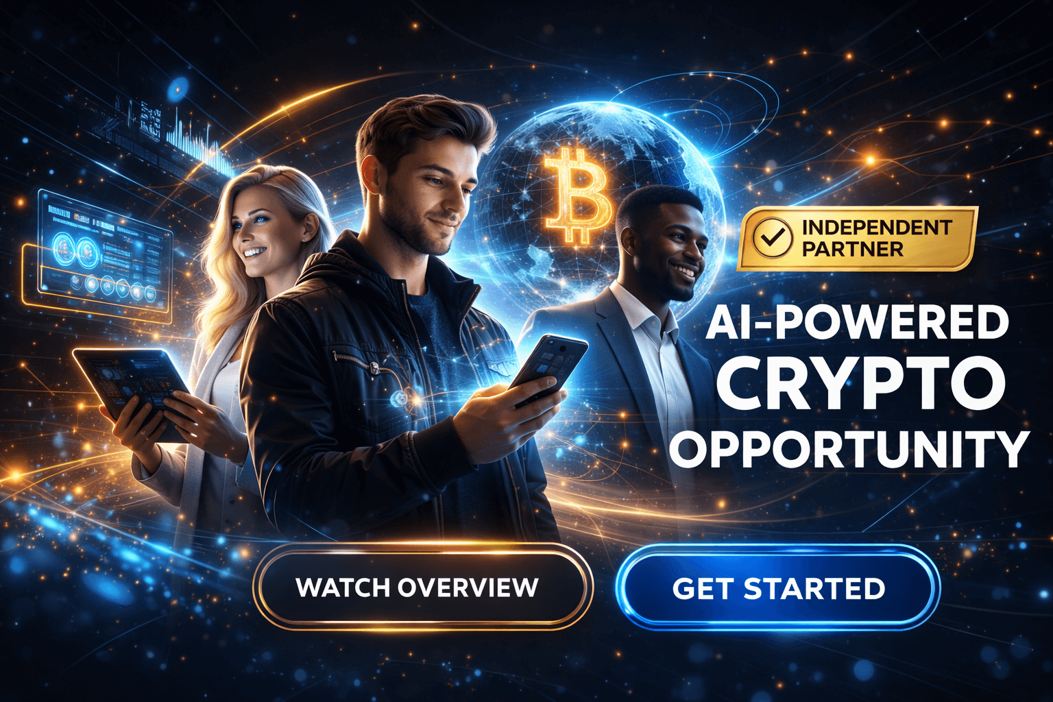 Hero visual showing AI-powered crypto opportunity theme